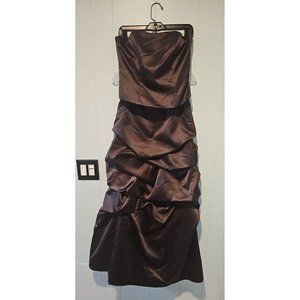 Vtg Nikolia Maids Formal Prom Dress Sz 8 Taffeta Brown 2 Piece Strapless